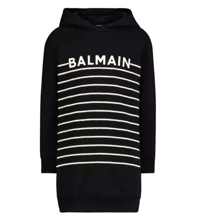 balmain kids black logo comfort fit hoodie dress