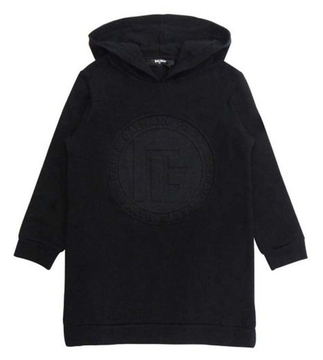 balmain kids black logo comfort fit hoodie dress
