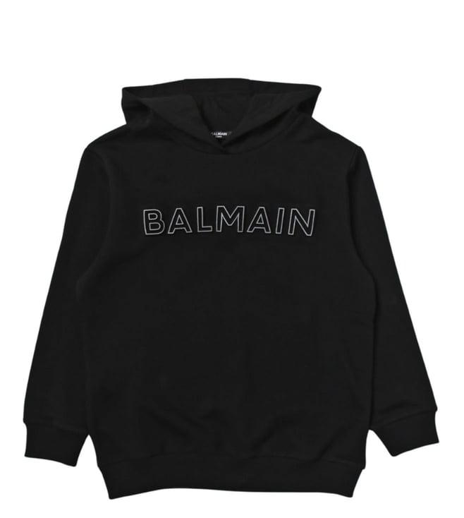 balmain kids black logo comfort fit hoodie
