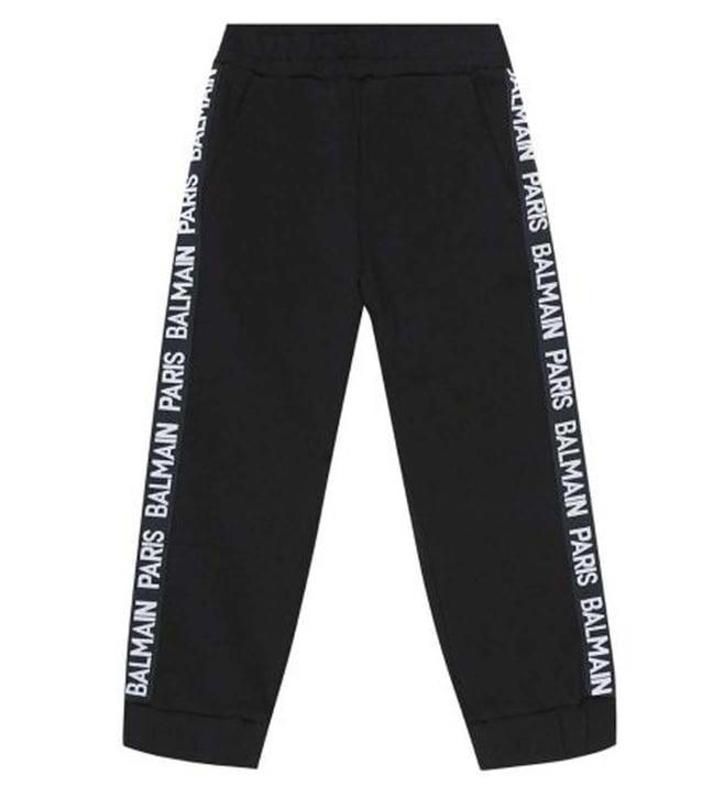 balmain kids black logo fitted trackpants