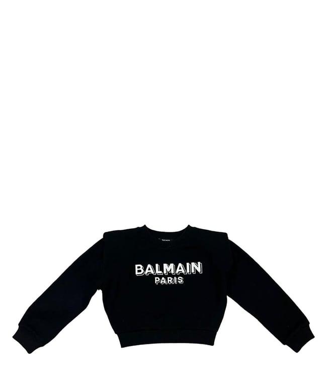 balmain kids black logo loose fit sweatshirt