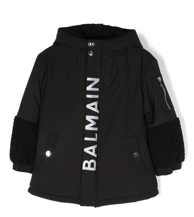 balmain kids black logo regular fit jacket
