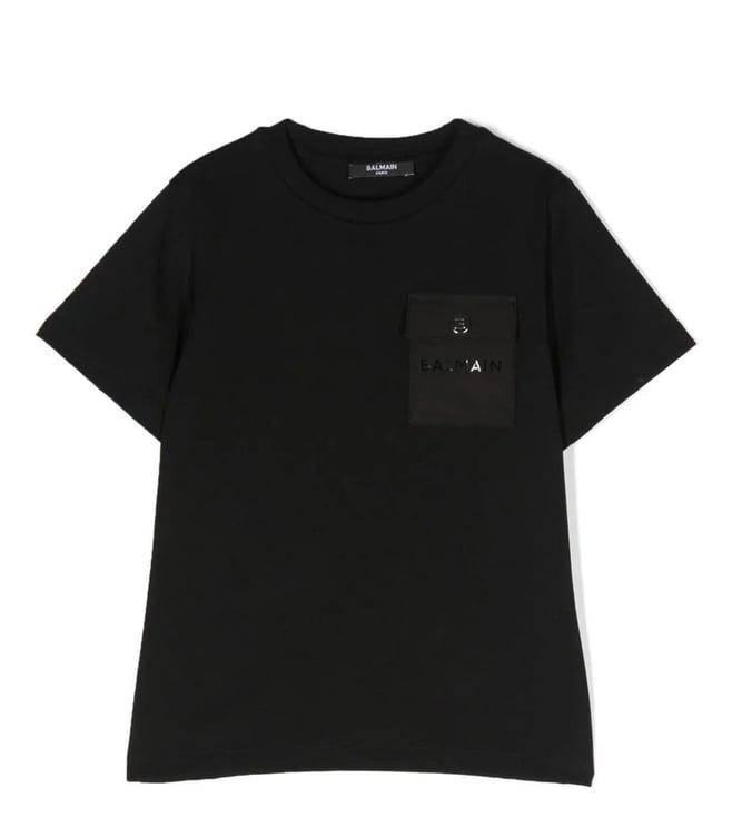 balmain kids black logo regular fit t-shirt