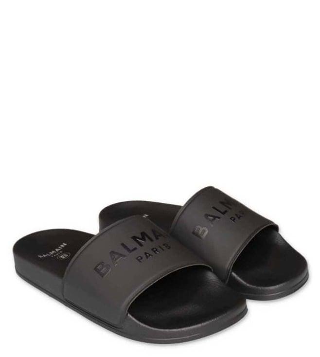 balmain kids black slide sandals