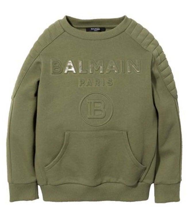 balmain kids green logo comfort fit sweatshirt