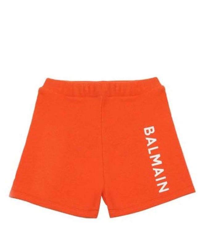balmain kids orange logo comfort fit shorts