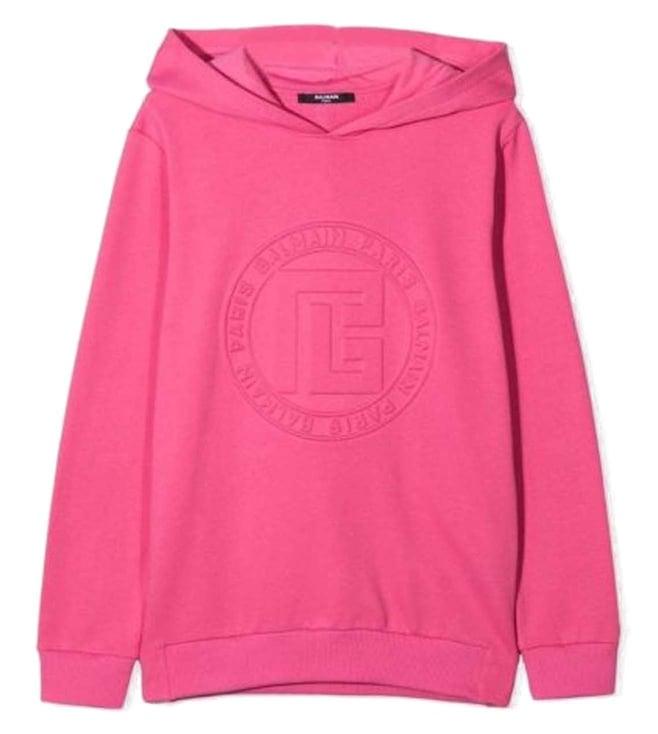 balmain kids pink logo comfort fit hoodie