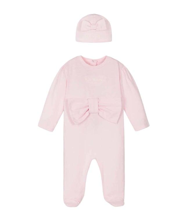 balmain kids pink relaxed fit romper with cap