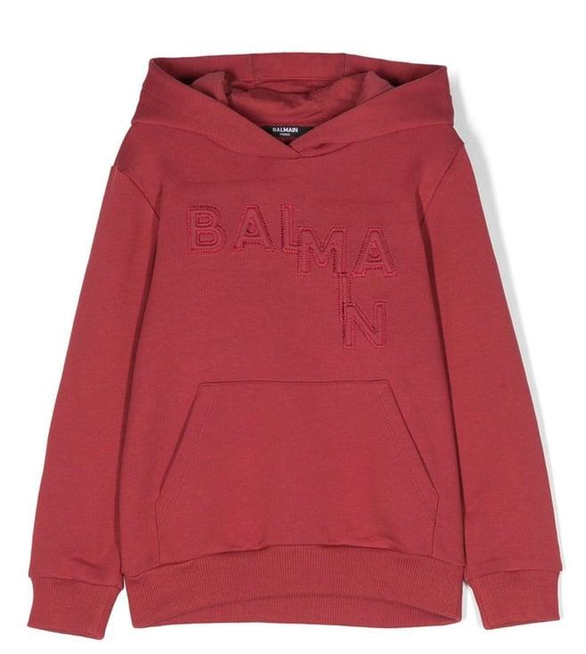 balmain kids red logo comfort fit hoodie