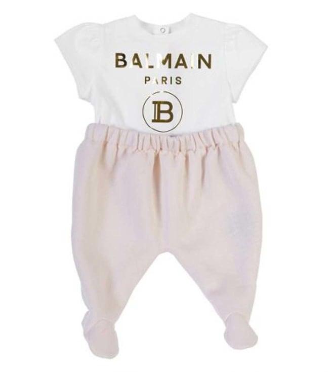 balmain kids white logo comfort fit babysuit