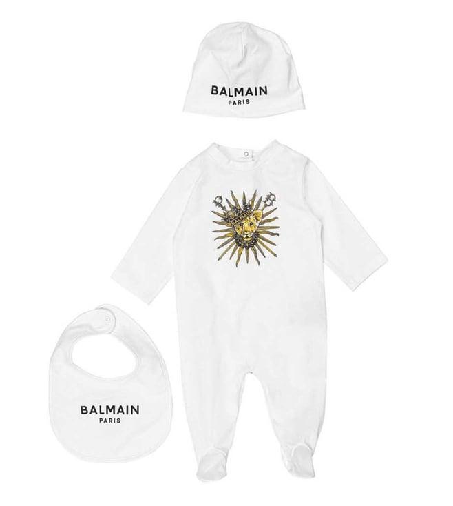 balmain kids white logo comfort fit romper set