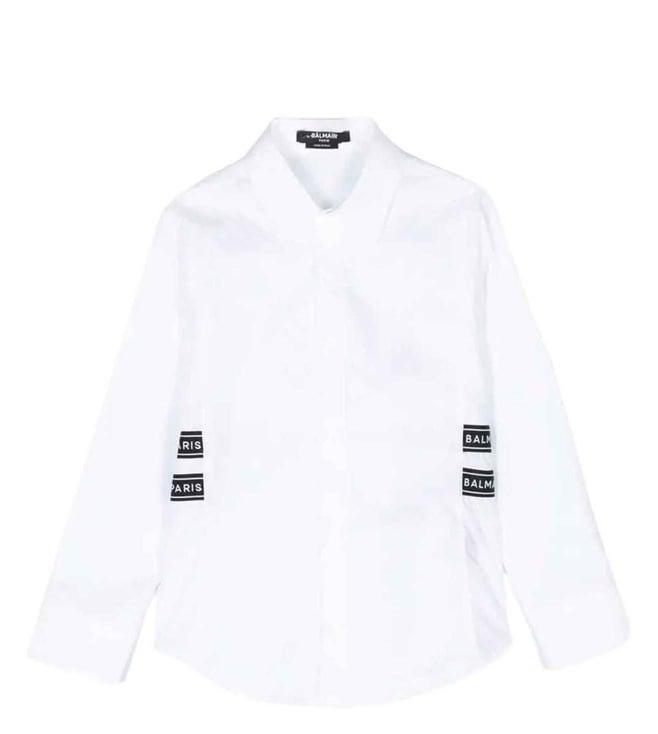 balmain kids white logo comfort fit shirt
