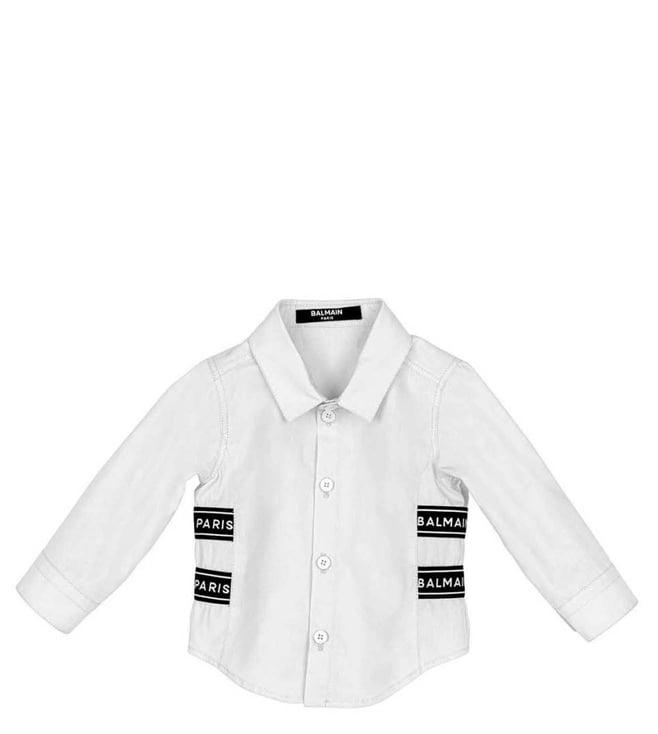 balmain kids white logo comfort fit shirt