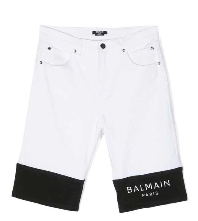 balmain kids white logo fitted shorts