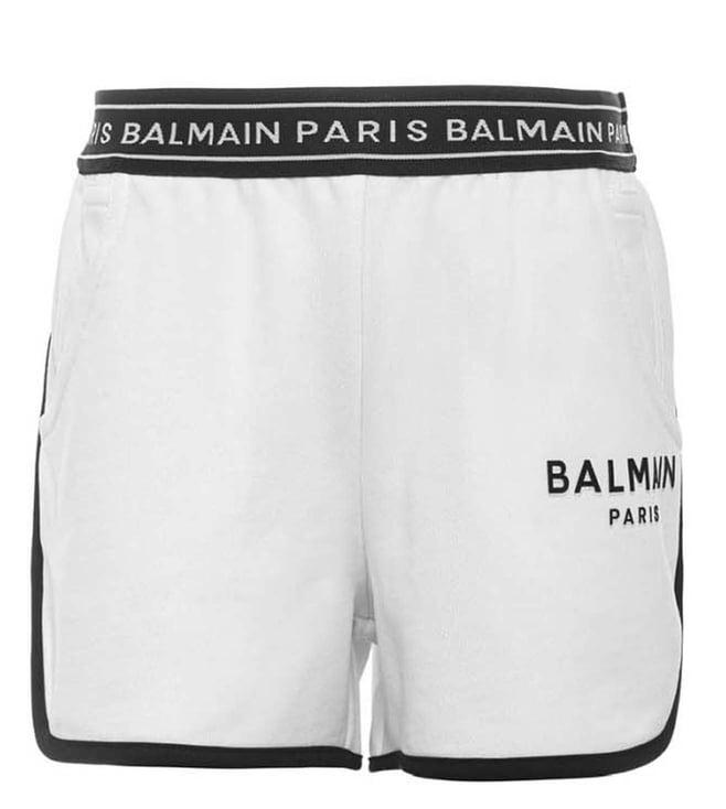 balmain kids white logo fitted shorts