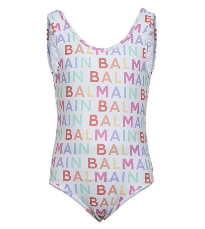 balmain kids white logo fitted swimwear