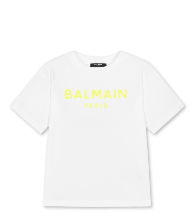balmain kids white logo regular fit t-shirt