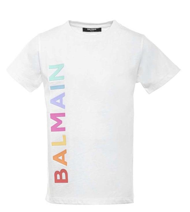 balmain kids white logo straight fit t-shirt