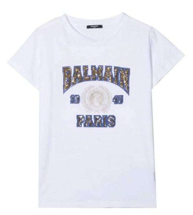 balmain kids white logo straight fit t-shirt