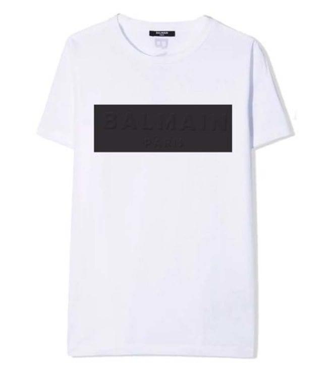 balmain kids white logo straight fit t-shirt