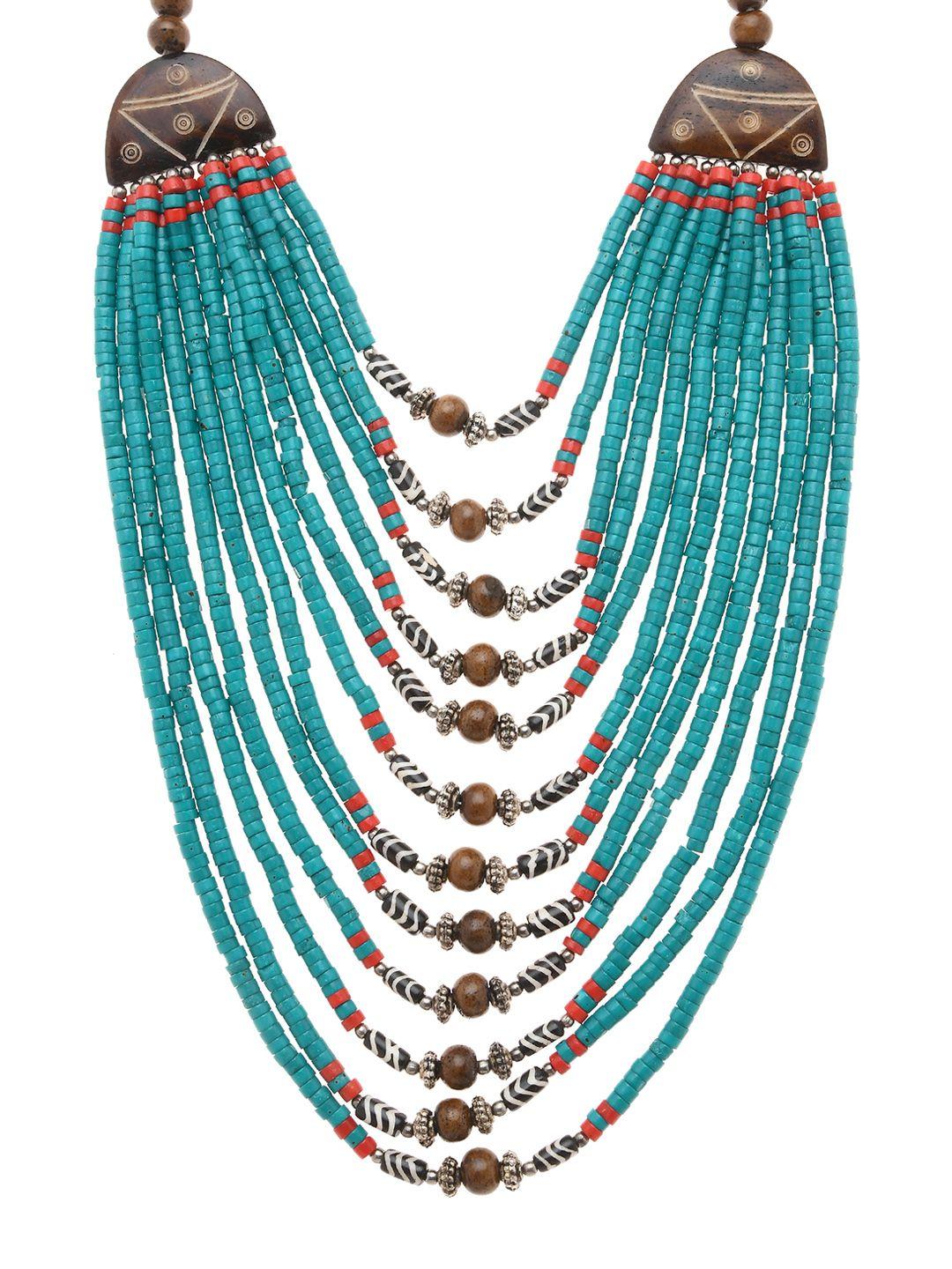bamboo tree jewels blue & brown multistrand handcrafted necklace