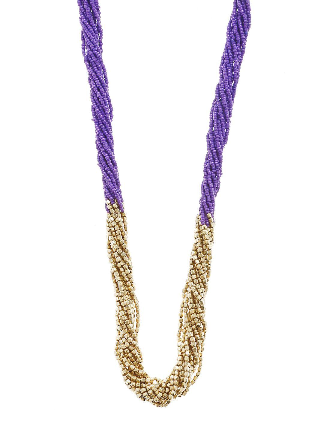 bamboo tree jewels purple & gold-toned metal handcrafted necklace