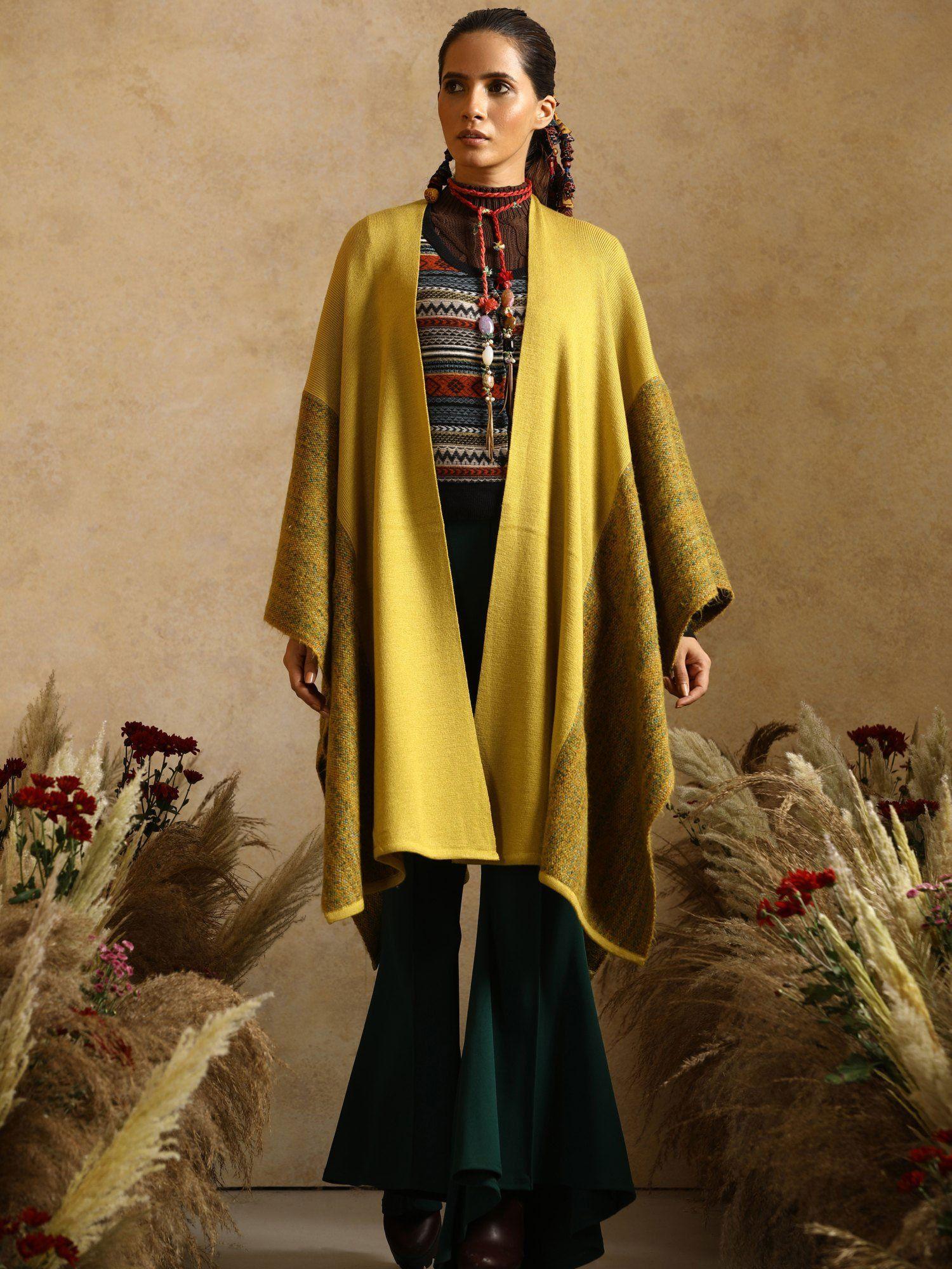 bamboo mustard thick woollen cape