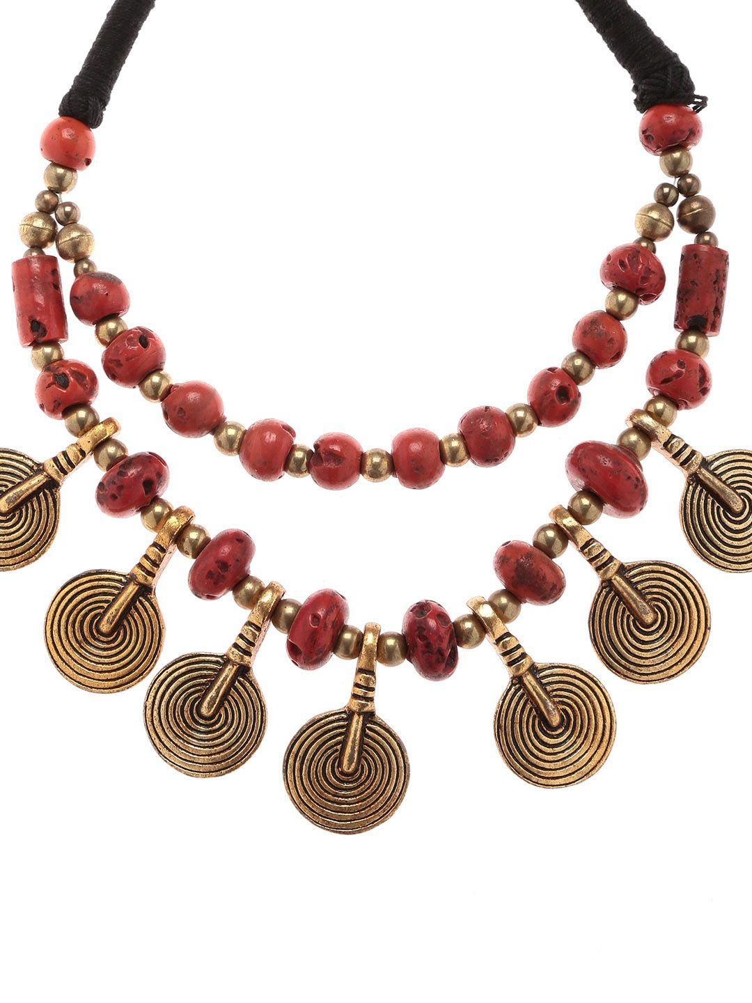 bamboo tree jewels antique red & gold-toned handcrafted necklace