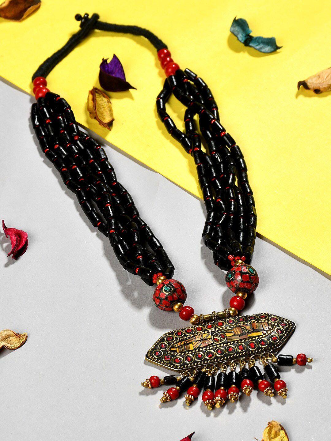 bamboo tree jewels black & red afghan necklace