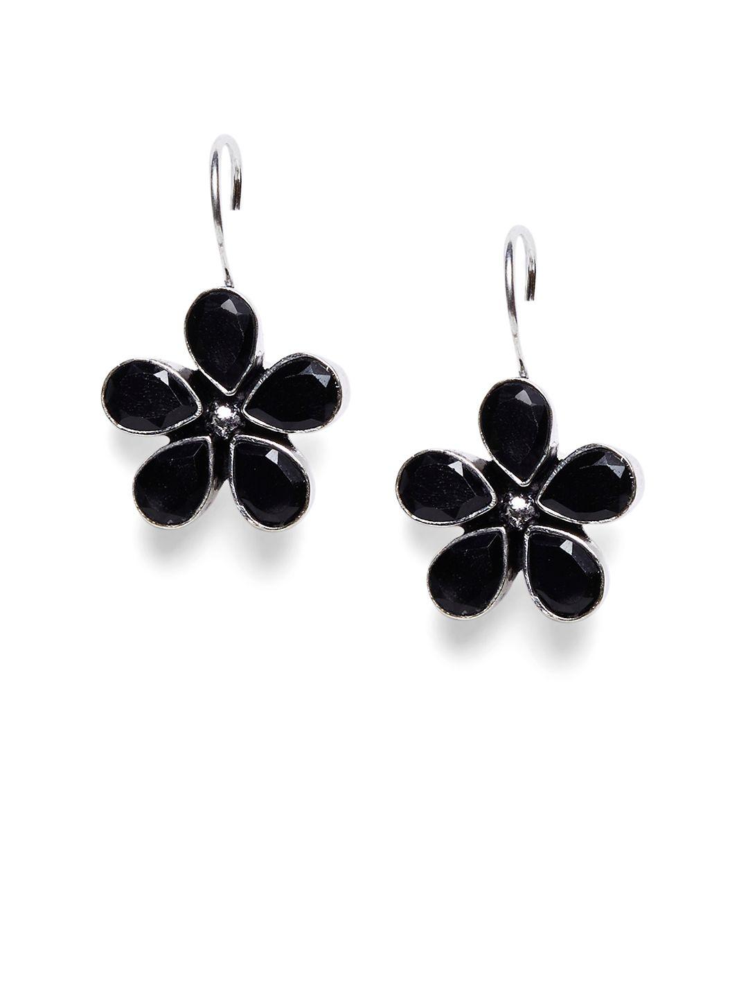 bamboo tree jewels black floral drop earrings