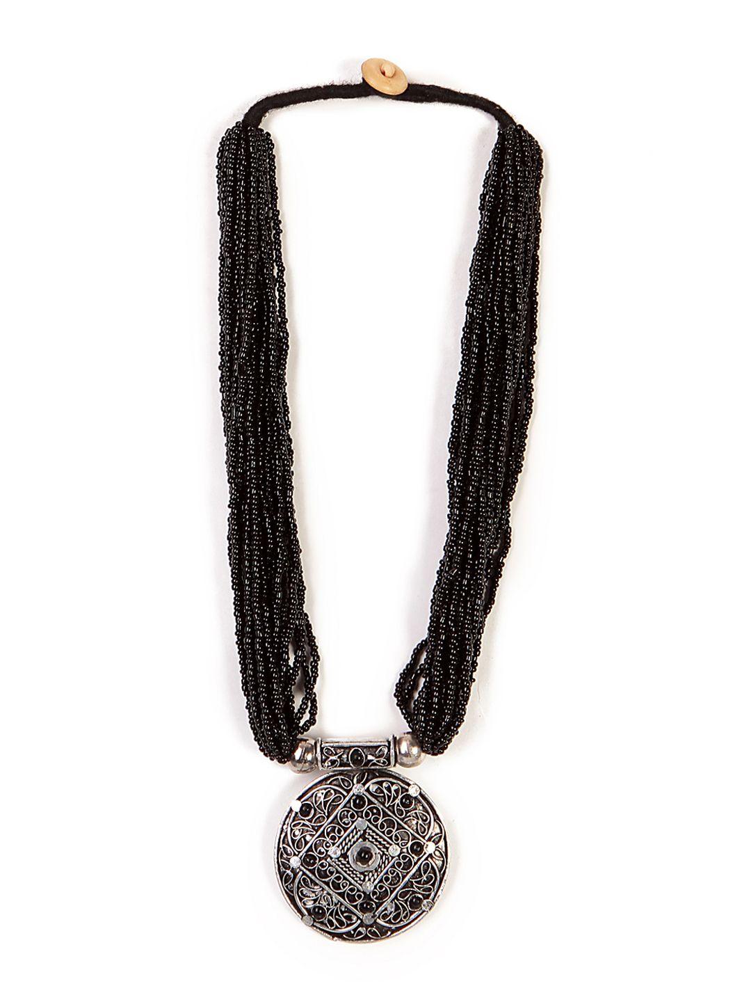 bamboo tree jewels black metal necklace