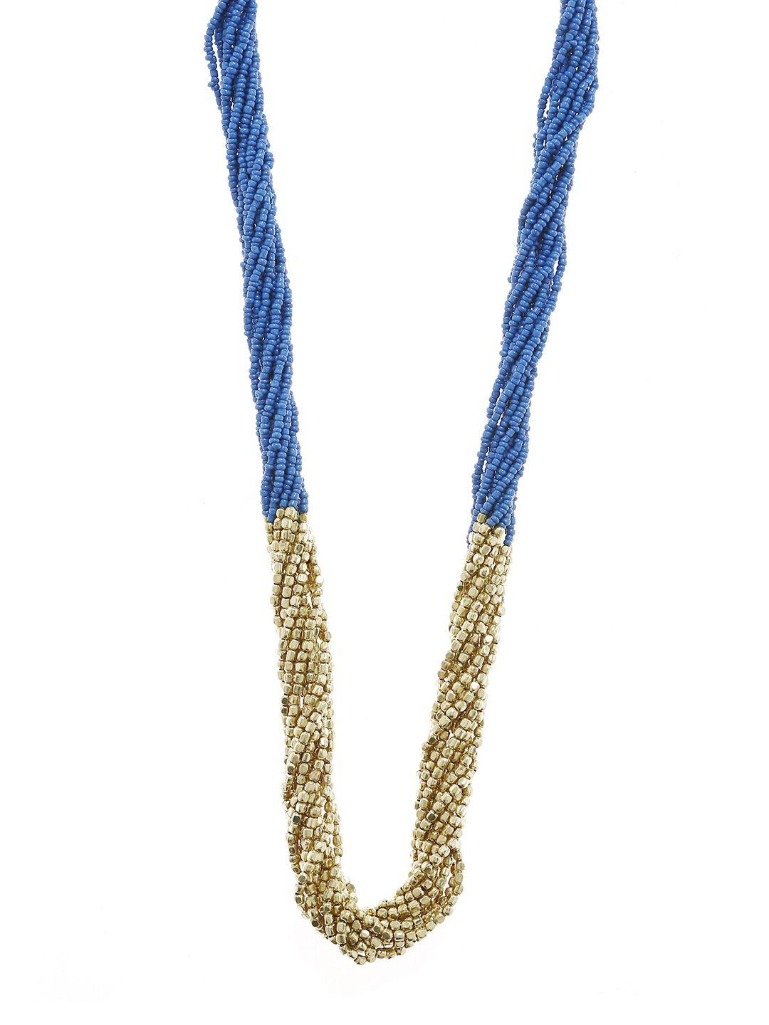 bamboo tree jewels blue & gold-toned metal handcrafted necklace