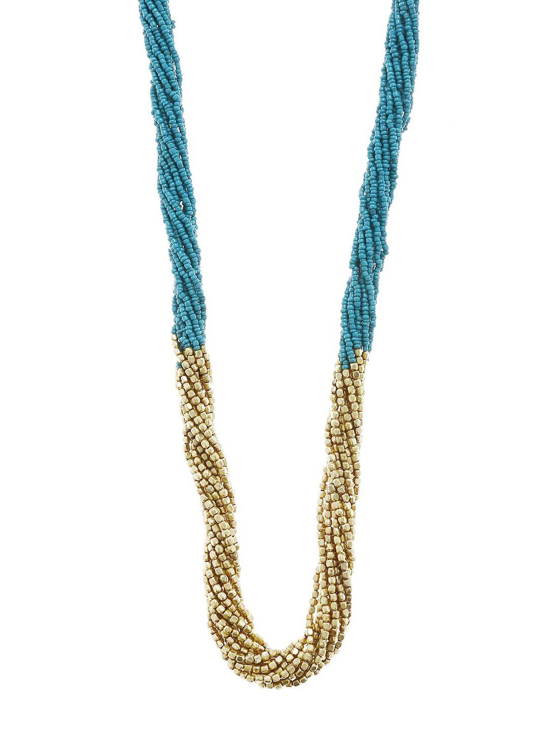 bamboo tree jewels blue & gold-toned metal handcrafted necklace