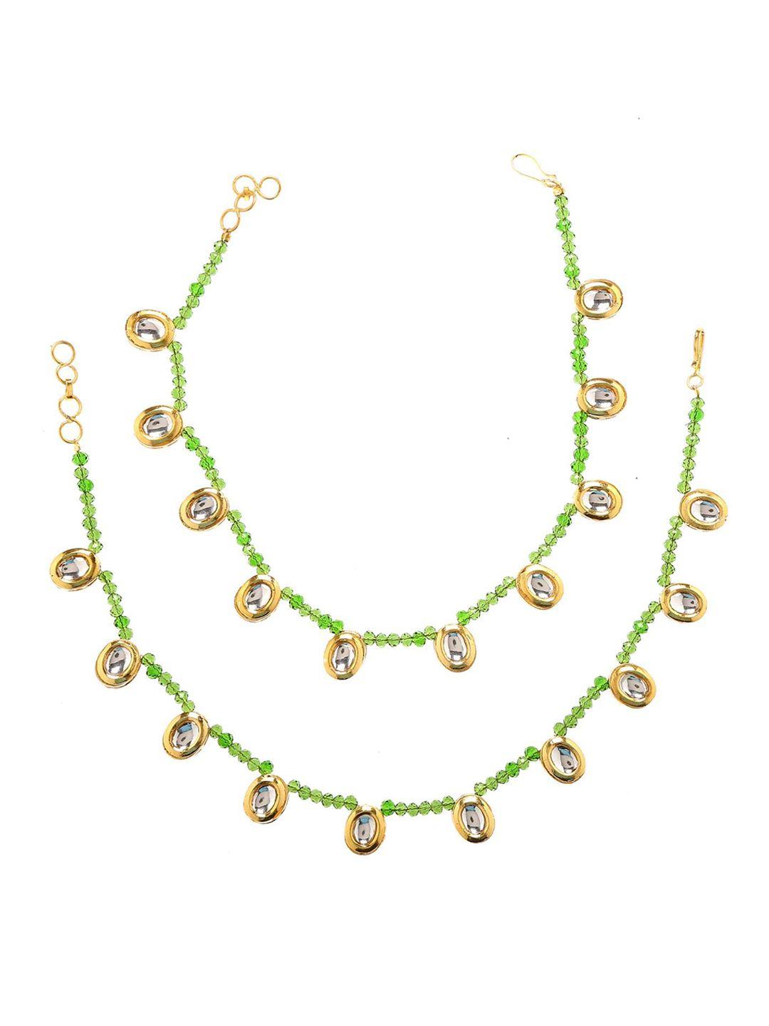 bamboo tree jewels gold-plated green kundan studded anklet
