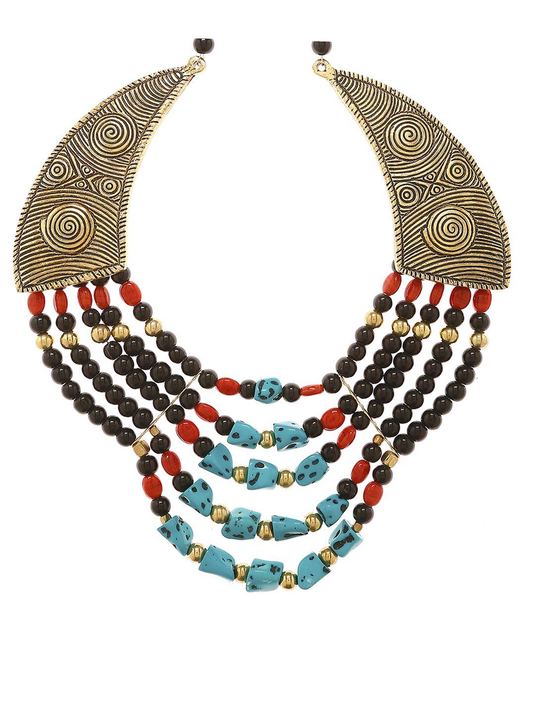 bamboo tree jewels gold-toned & black statement necklace