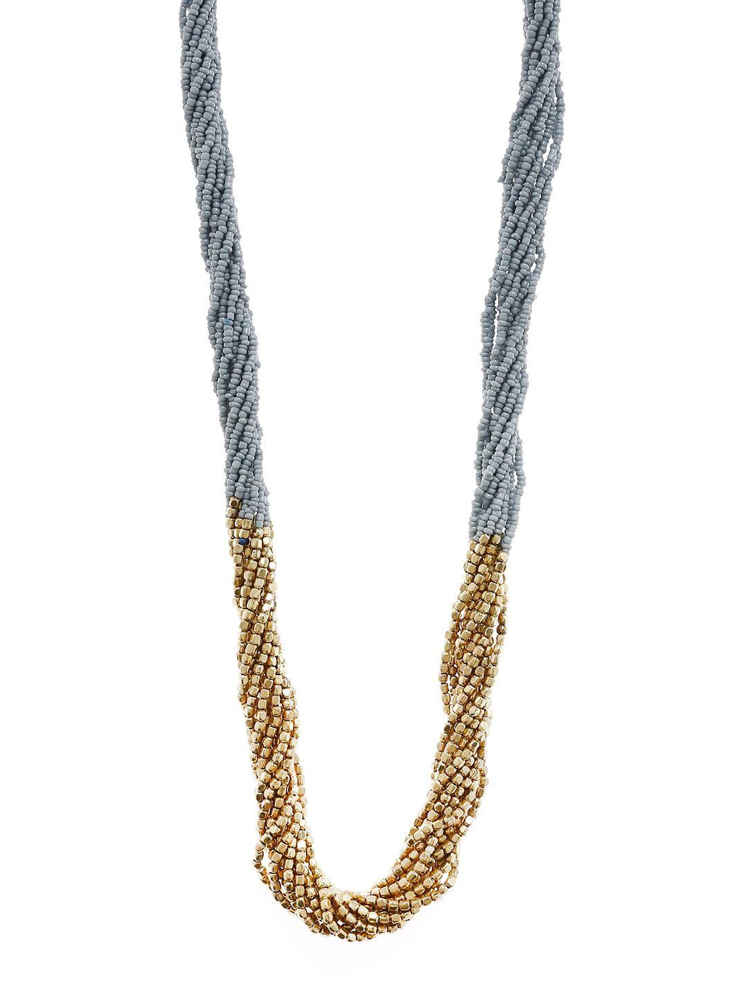 bamboo tree jewels grey & gold-toned metal handcrafted necklace