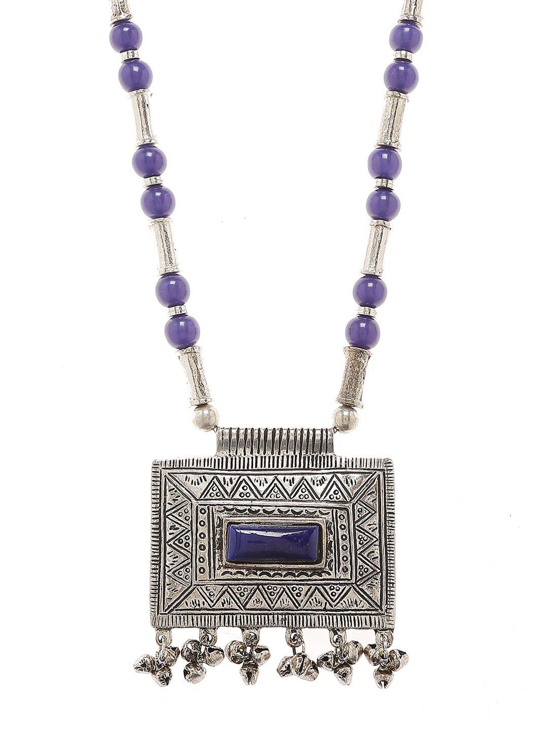bamboo tree jewels oxidized purple & silver-toned handcrafted necklace
