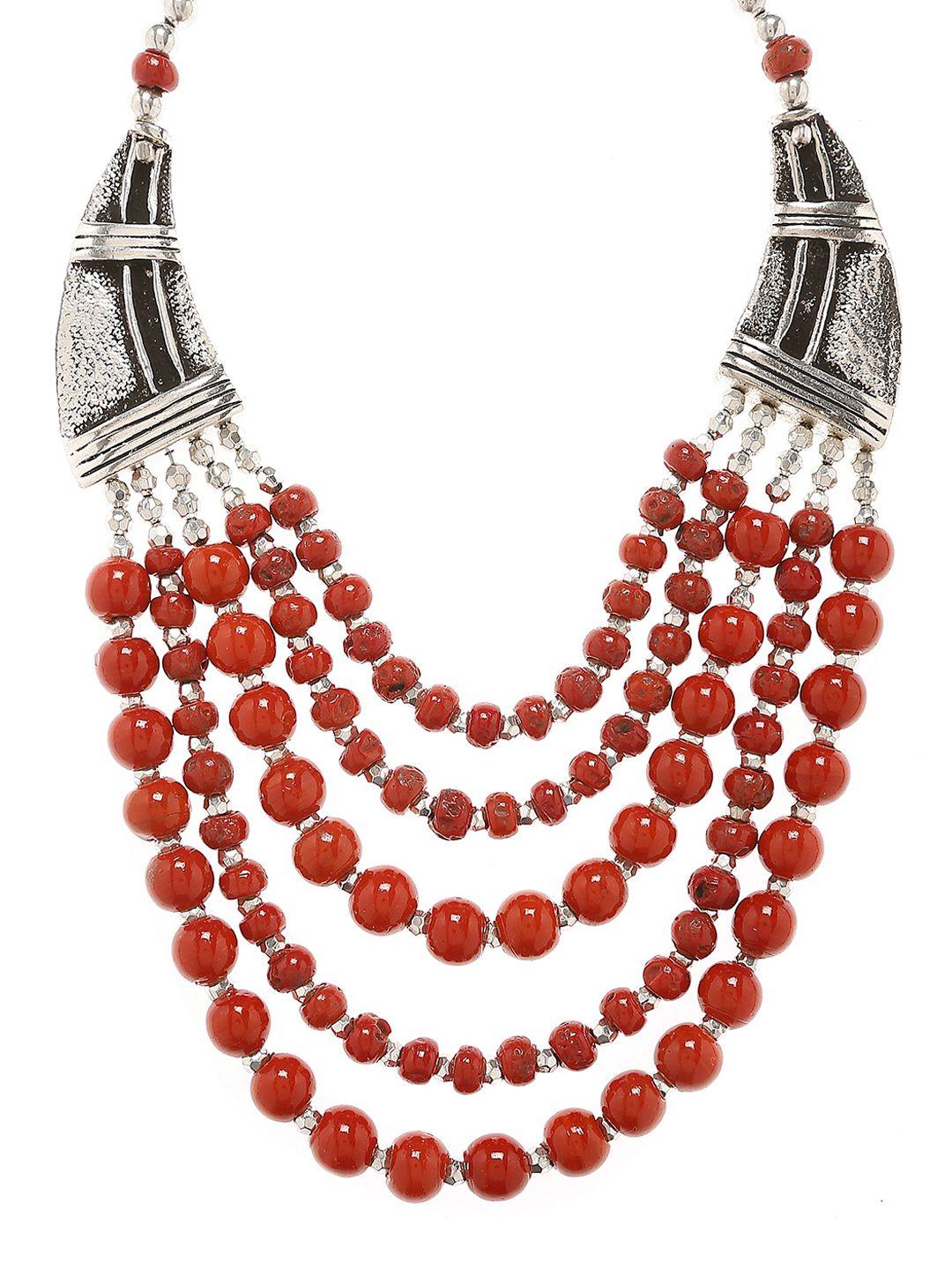 bamboo tree jewels oxidized red & silver-toned handcrafted necklace