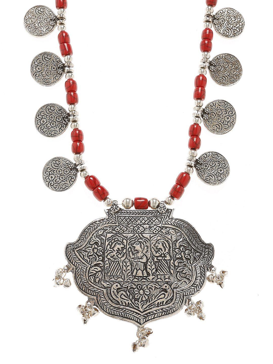 bamboo tree jewels oxidized red & silver-toned handcrafted necklace