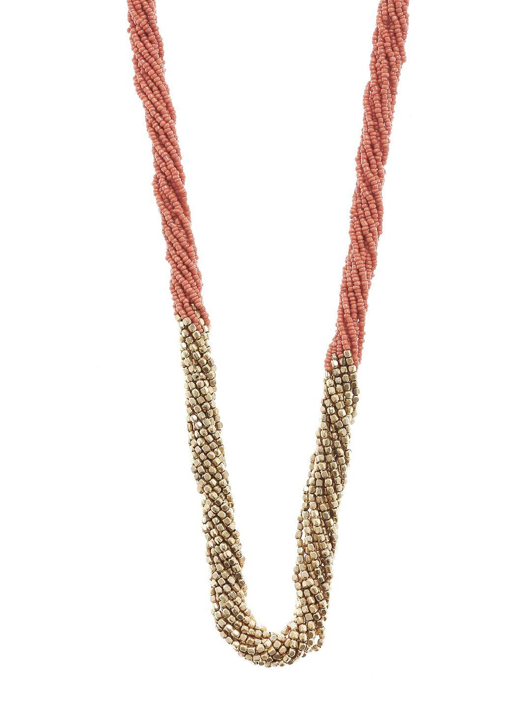 bamboo tree jewels peach-coloured & gold-toned metal handcrafted necklace