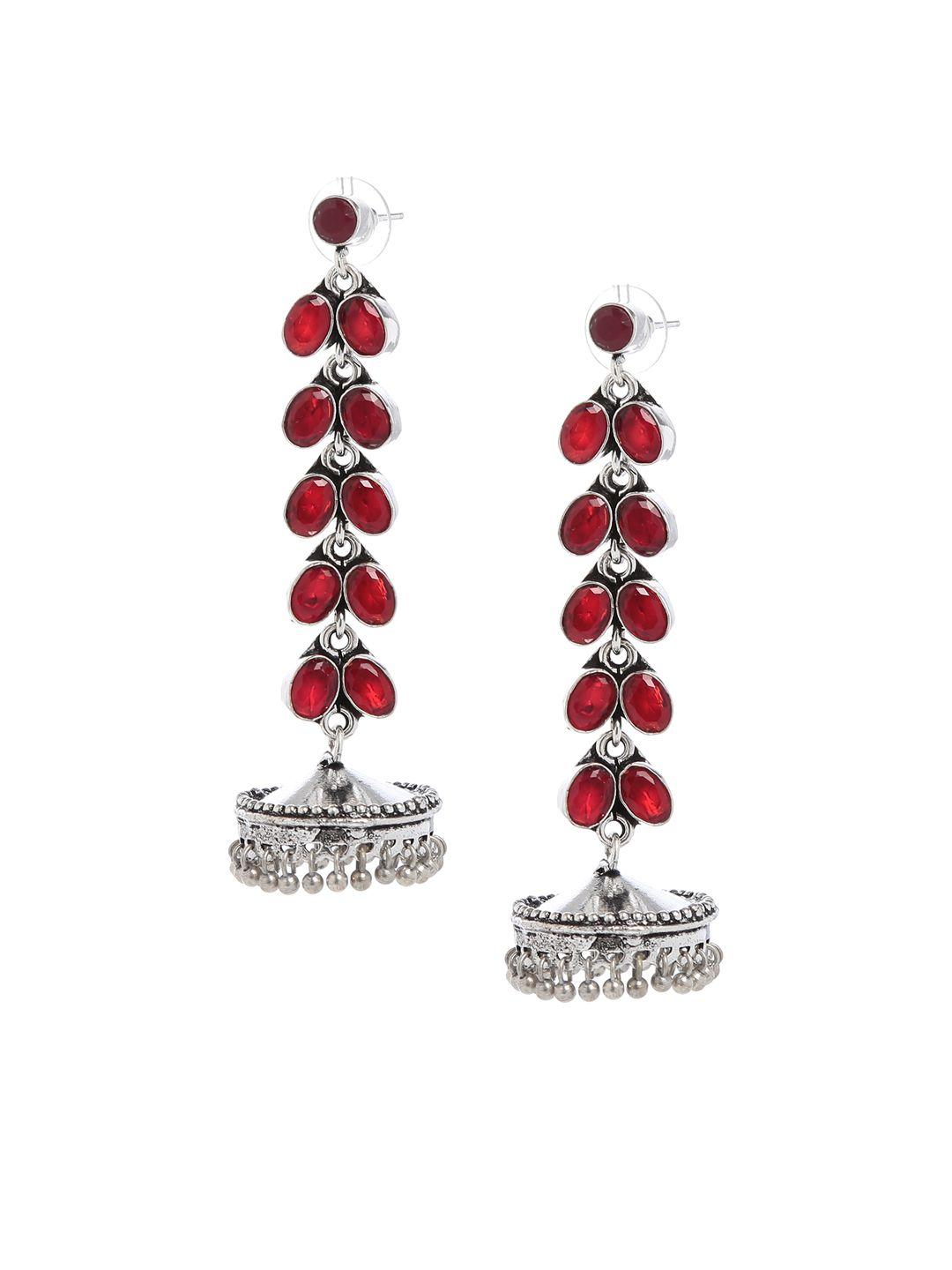 bamboo tree jewels red & silver-toned contemporary handcrafted jhumkas