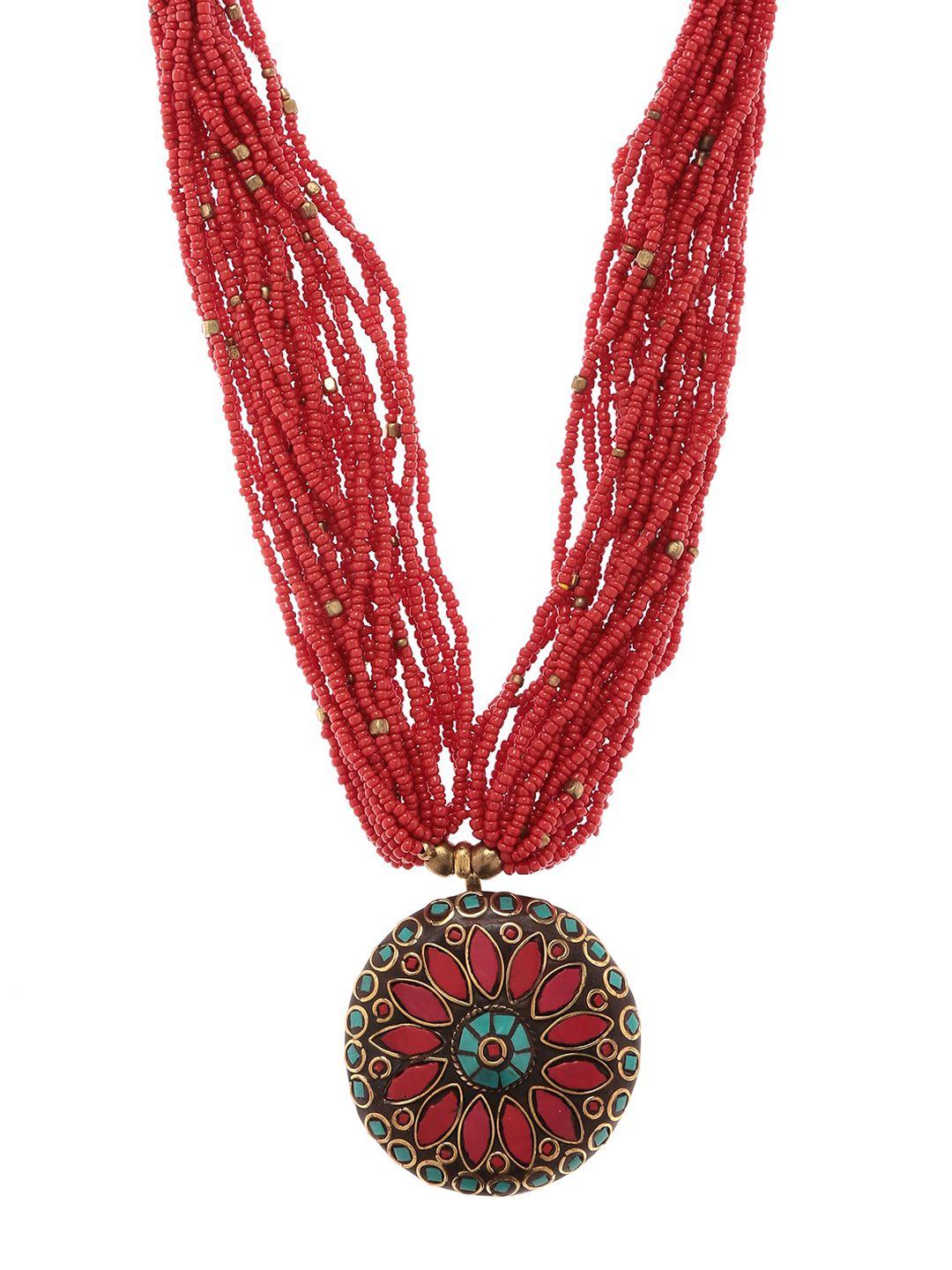 bamboo tree jewels red metal handcrafted necklace