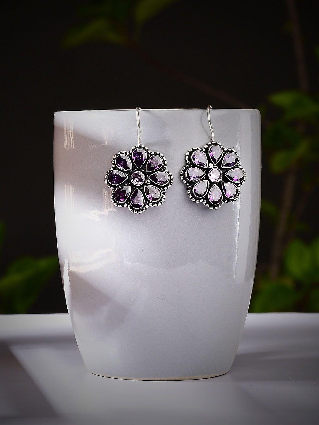 bamboo tree jewels silver plated floral stone-studded drop earrings