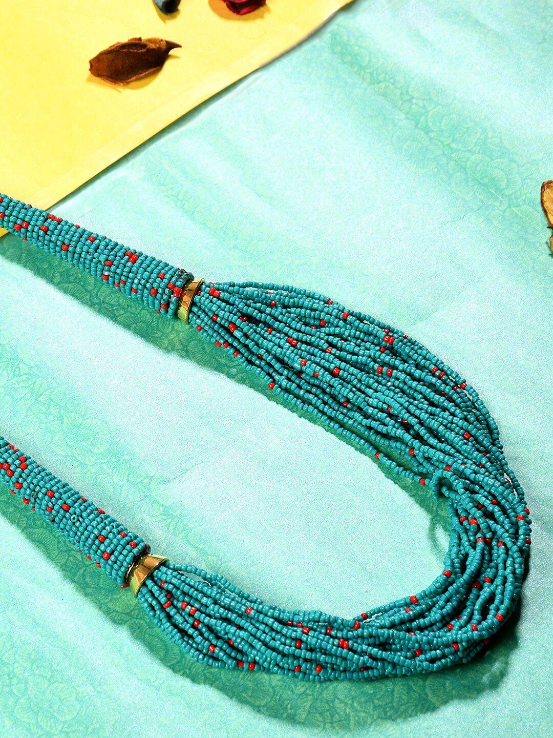 bamboo tree jewels turquoise blue & gold-toned beaded necklace