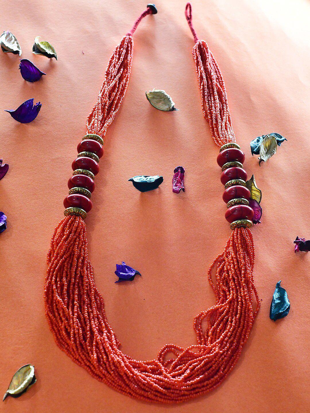 bamboo tree jewels women orange & red handcrafted necklace