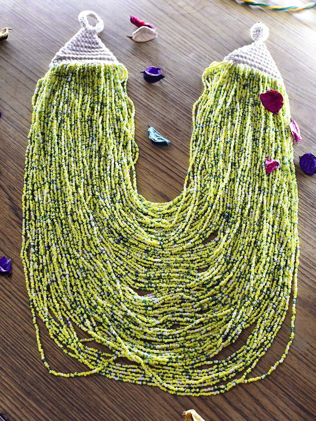 bamboo tree jewels yellow & white afghan necklace