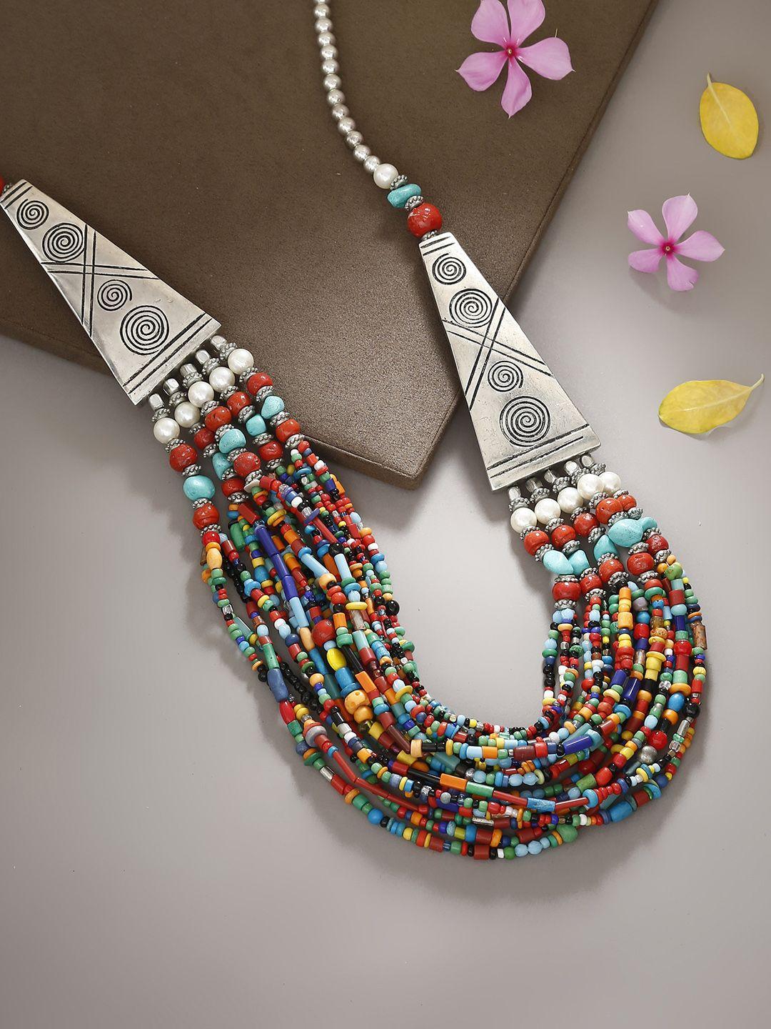 bamboo tree multicoloured beaded multistrand necklace