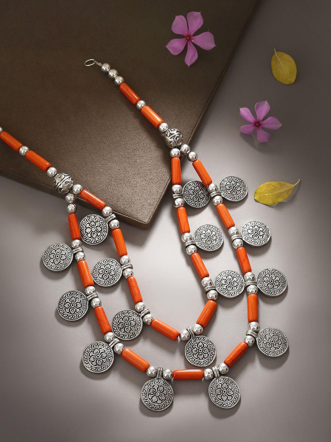 bamboo tree silver-toned and orange handcrafted necklace