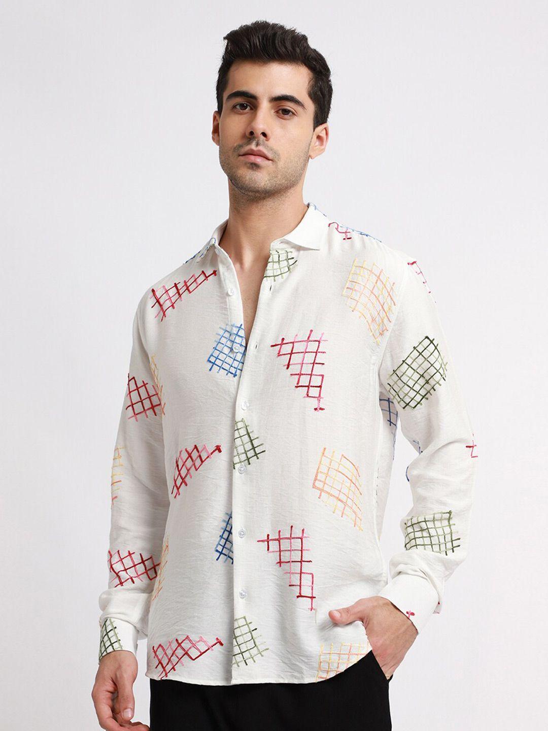 banana club relaxed slim fit geometric embroidered casual shirt