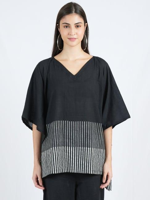 banana labs black monochrome edit cotton handblock printed mid length kaftan top